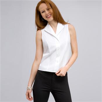 No-Iron Platinum Easy Care Sleeveless Fitted Shirt, White, large